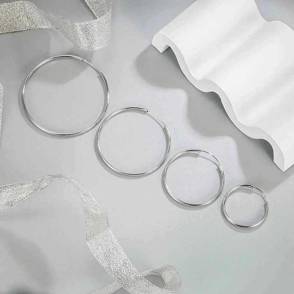 Genuine 925 Sterling Silver Fashion Round Hoop Earrings