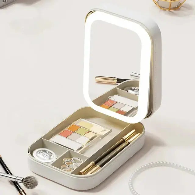 LED Mirror Storage Box with Makeup Organizer and LED Lighting - LuxeStreet Boutique