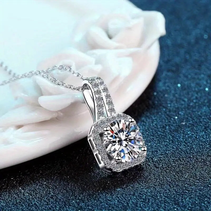 Moissanite Square Cut Pendant Necklace - Elegant Jewelry with Gift Box Included - LuxeStreet Boutique