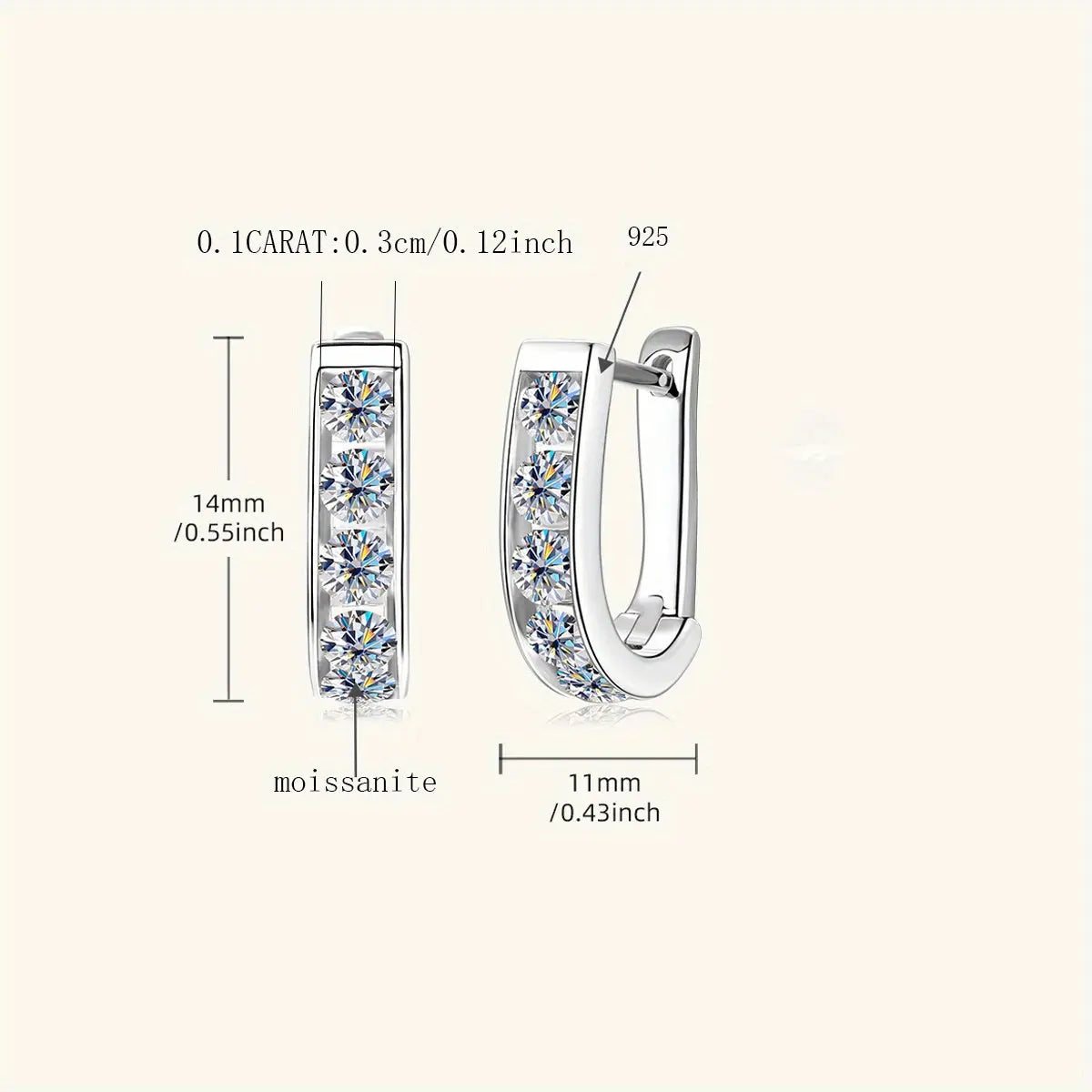 Moissanite U-Shaped Earrings - 925 Sterling Silver Stylish 0.5 Carat - LuxeStreet Boutique