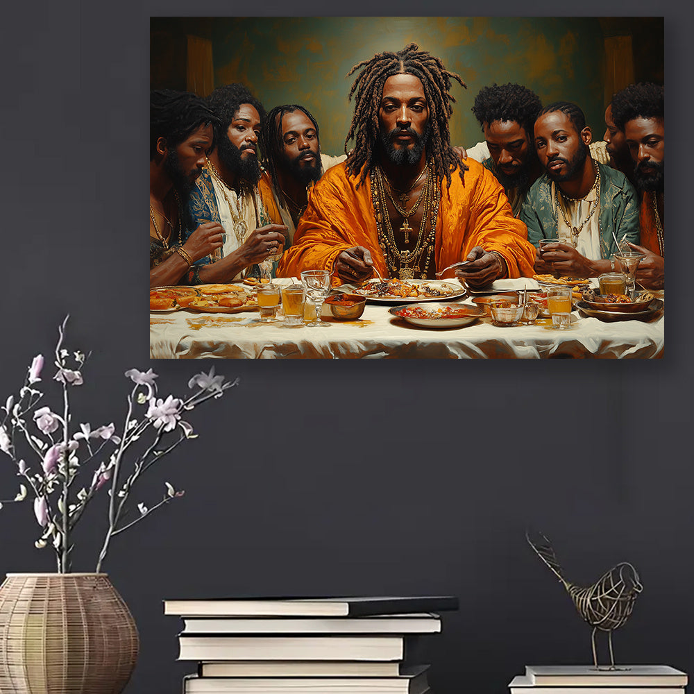 Vibrant Black Jesus Last Supper Canvas Art Print - High-Definition, Fade-Resistant, Waterproof, and Durable Wall Decor for Home, Office, Kitchen, Bedroom - Frameless 15.7x23.6 inches with Easy Hanging - LuxeStreet Boutique