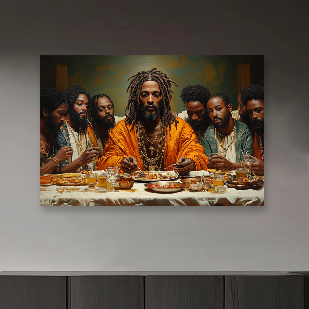 Vibrant Black Jesus Last Supper Canvas Art Print - High-Definition, Fade-Resistant, Waterproof, and Durable Wall Decor for Home, Office, Kitchen, Bedroom - Frameless 15.7x23.6 inches with Easy Hanging - LuxeStreet Boutique
