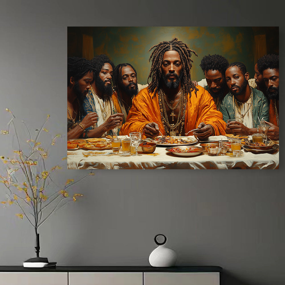 Vibrant Black Jesus Last Supper Canvas Art Print - High-Definition, Fade-Resistant, Waterproof, and Durable Wall Decor for Home, Office, Kitchen, Bedroom - Frameless 15.7x23.6 inches with Easy Hanging - LuxeStreet Boutique