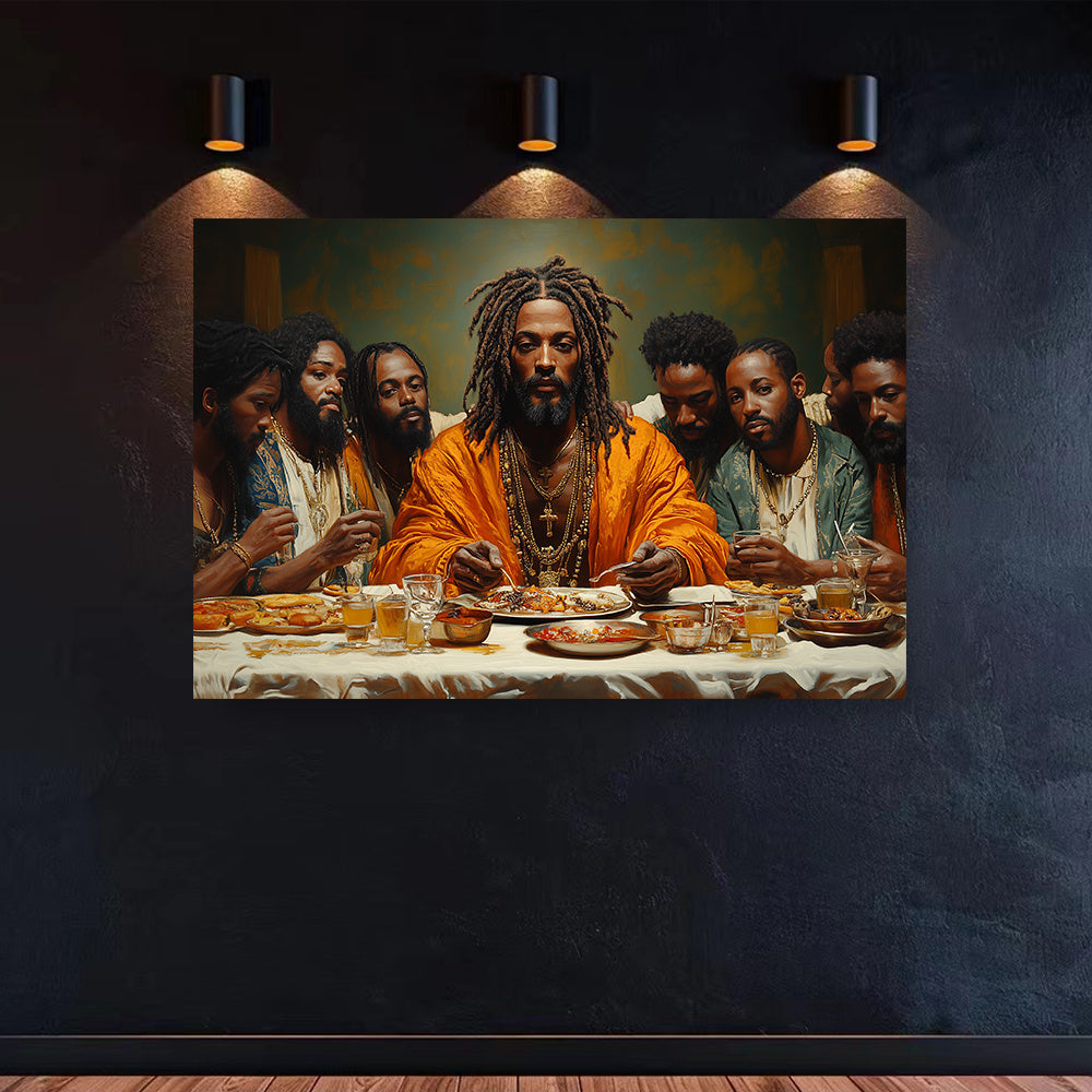 Vibrant Black Jesus Last Supper Canvas Art Print - High-Definition, Fade-Resistant, Waterproof, and Durable Wall Decor for Home, Office, Kitchen, Bedroom - Frameless 15.7x23.6 inches with Easy Hanging - LuxeStreet Boutique