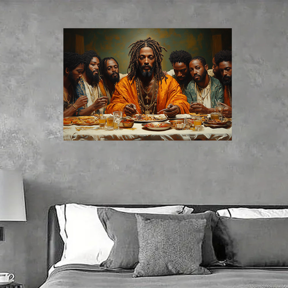 Vibrant Black Jesus Last Supper Canvas Art Print - High-Definition, Fade-Resistant, Waterproof, and Durable Wall Decor for Home, Office, Kitchen, Bedroom - Frameless 15.7x23.6 inches with Easy Hanging - LuxeStreet Boutique