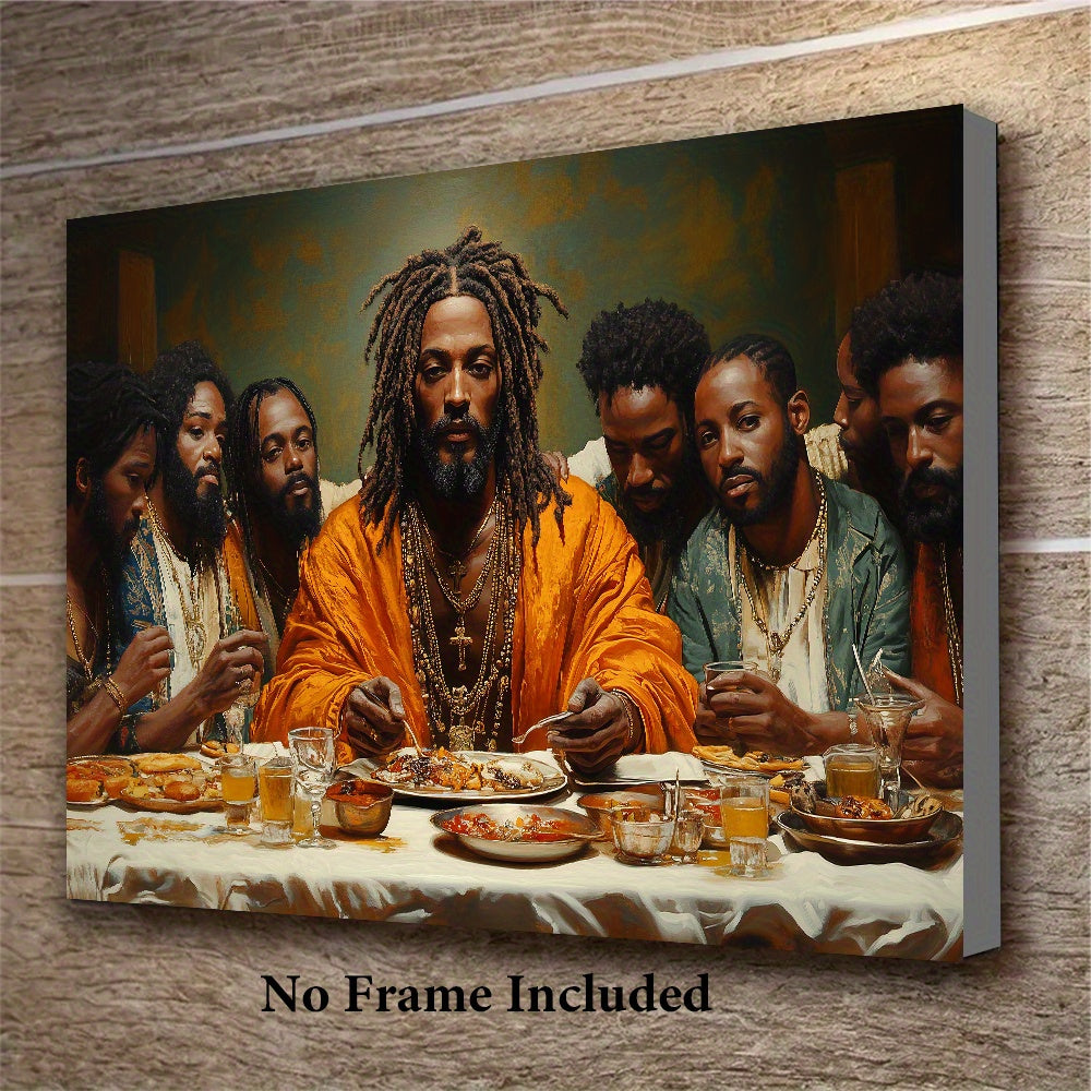 Vibrant Black Jesus Last Supper Canvas Art Print - High-Definition, Fade-Resistant, Waterproof, and Durable Wall Decor for Home, Office, Kitchen, Bedroom - Frameless 15.7x23.6 inches with Easy Hanging - LuxeStreet Boutique