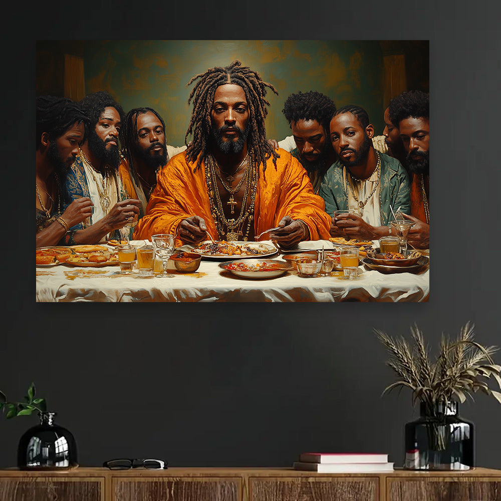 Vibrant Black Jesus Last Supper Canvas Art Print - High-Definition, Fade-Resistant, Waterproof, and Durable Wall Decor for Home, Office, Kitchen, Bedroom - Frameless 15.7x23.6 inches with Easy Hanging - LuxeStreet Boutique