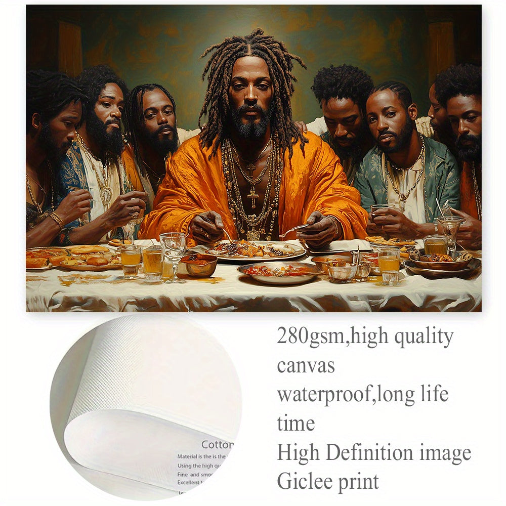 Vibrant Black Jesus Last Supper Canvas Art Print - High-Definition, Fade-Resistant, Waterproof, and Durable Wall Decor for Home, Office, Kitchen, Bedroom - Frameless 15.7x23.6 inches with Easy Hanging - LuxeStreet Boutique