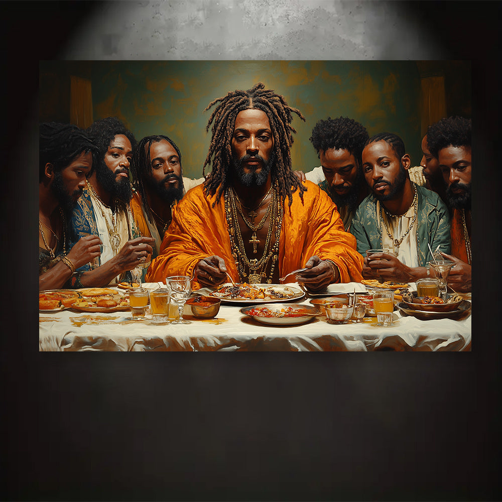 Vibrant Black Jesus Last Supper Canvas Art Print - High-Definition, Fade-Resistant, Waterproof, and Durable Wall Decor for Home, Office, Kitchen, Bedroom - Frameless 15.7x23.6 inches with Easy Hanging - LuxeStreet Boutique