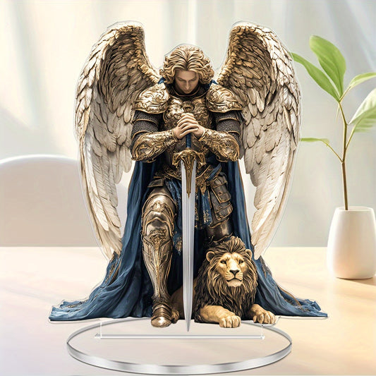 Elegant Archangel Michael Acrylic Figurine 6.3''x7.1'' - Perfect Religious Angel Statue for Home, Office & Outdoor Decor - Ideal Gift for Friends - LuxeStreet Boutique