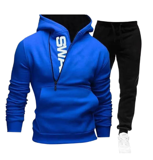 Side zipper contrast color hooded men's sweater suit - LuxeStreet Boutique