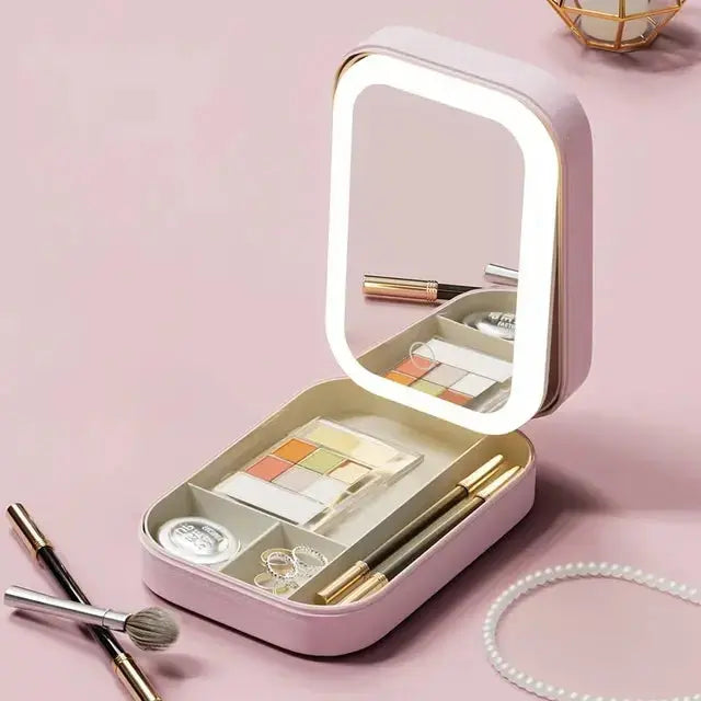 LED Mirror Storage Box with Makeup Organizer and LED Lighting - LuxeStreet Boutique