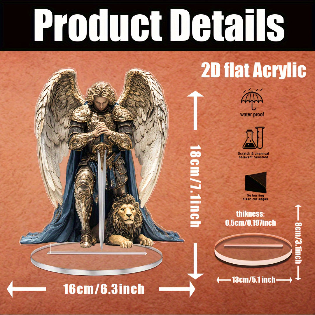 Elegant Archangel Michael Acrylic Figurine 6.3''x7.1'' - Perfect Religious Angel Statue for Home, Office & Outdoor Decor - Ideal Gift for Friends - LuxeStreet Boutique