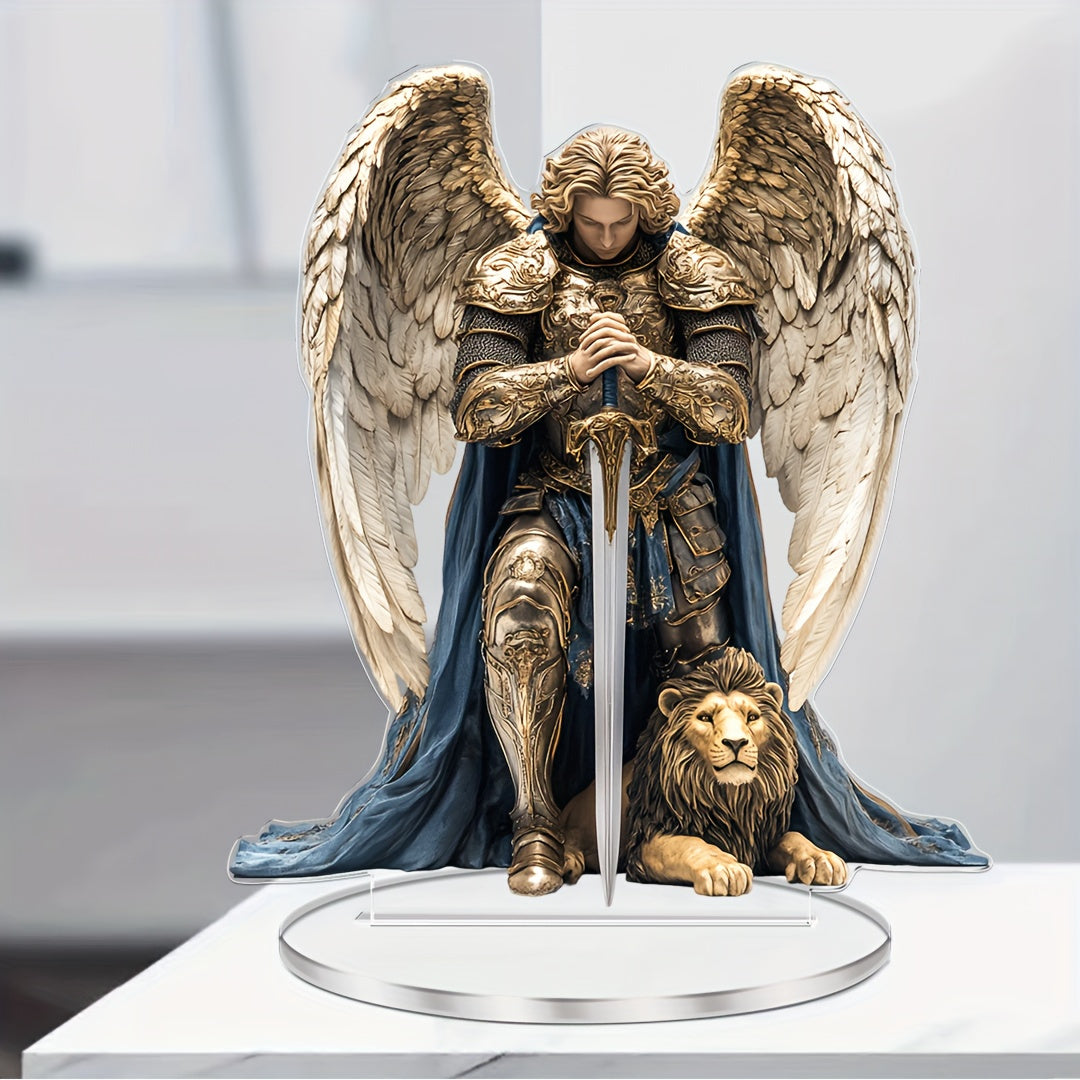 Elegant Archangel Michael Acrylic Figurine 6.3''x7.1'' - Perfect Religious Angel Statue for Home, Office & Outdoor Decor - Ideal Gift for Friends - LuxeStreet Boutique