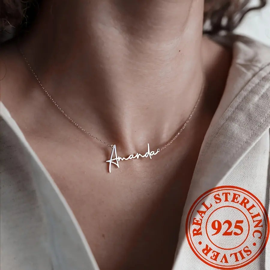 925 Sterling Silver Name Pendant Necklace - Custom English Letter Name Neck Chain Jewelry - LuxeStreet Boutique
