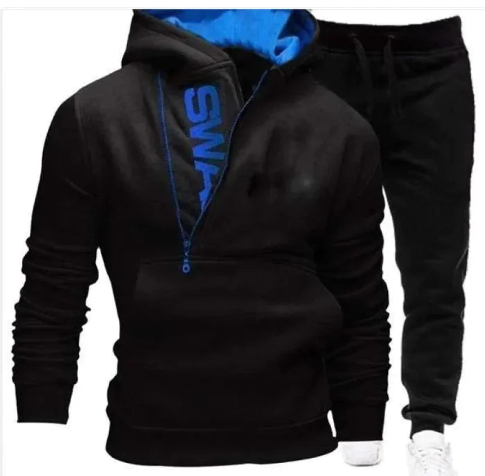 Side zipper contrast color hooded men's sweater suit - LuxeStreet Boutique