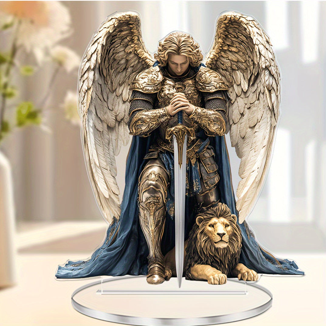 Elegant Archangel Michael Acrylic Figurine 6.3''x7.1'' - Perfect Religious Angel Statue for Home, Office & Outdoor Decor - Ideal Gift for Friends - LuxeStreet Boutique