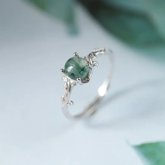 S925 Silver Moss Ring with Green Moss Agate Stone for Nature Lovers - LuxeStreet Boutique