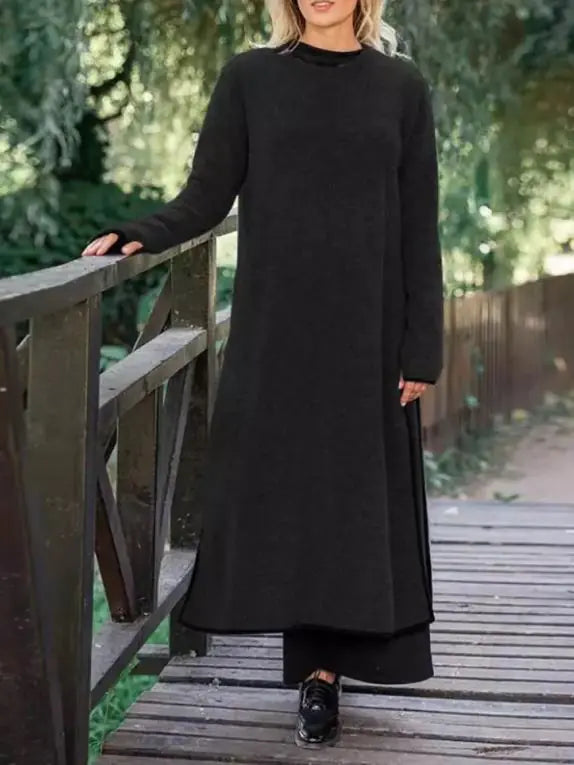 Oversized Knit Lace Dress Brushed Hoody Casual Dress - LuxeStreet Boutique