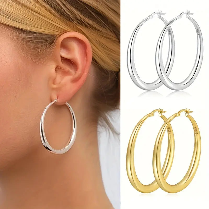 S925 Sterling Silver Hoop Earrings for Women – Large Hypoallergenic and Lightweight Thick Silver Hoops (35/40/50/70 mm) - LuxeStreet Boutique