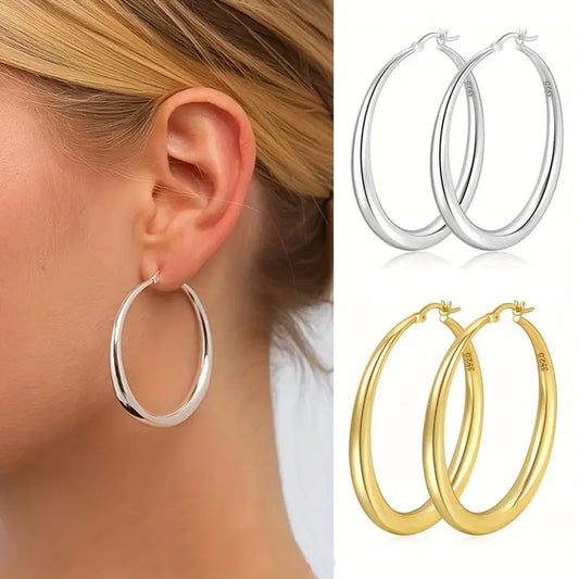 S925 Sterling Silver Hoop Earrings for Women – Large Hypoallergenic and Lightweight Thick Silver Hoops (35/40/50/70 mm) - LuxeStreet Boutique