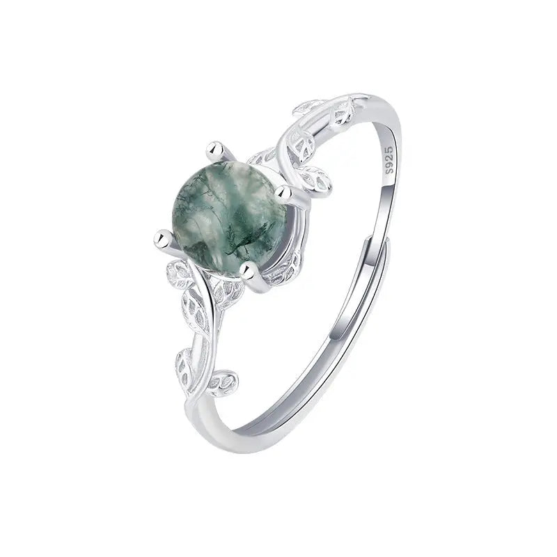 S925 Silver Moss Ring with Green Moss Agate Stone for Nature Lovers - LuxeStreet Boutique