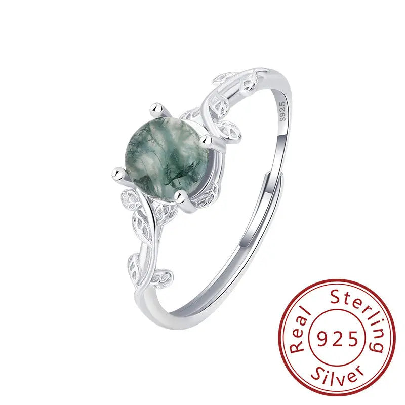 S925 Silver Moss Ring with Green Moss Agate Stone for Nature Lovers - LuxeStreet Boutique