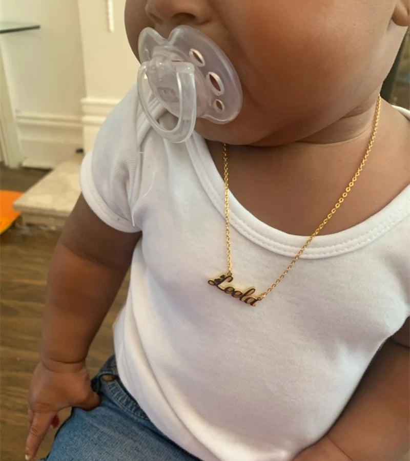 Cute Personalized Baby Name Necklace for Newborns - Customized Child ID Jewelry in Stainless Steel, Perfect Birthday Gift - LuxeStreet Boutique