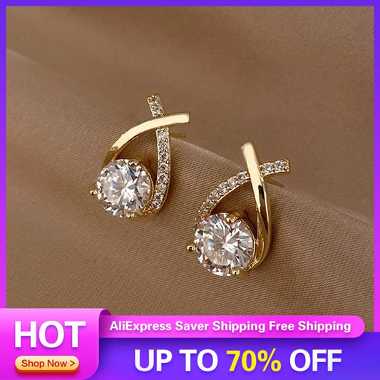 Fashion Korean Crystal Earrings Stylish Design Exquisite Ladies Jewelry Elegant Accessories Trendy Stud Earrings - LuxeStreet Boutique