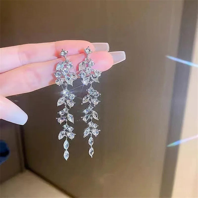 Luxury Leaf Crystal Earrings - Rhinestone Drop Earrings for Women, Shiny Gold Statement Jewelry - LuxeStreet Boutique