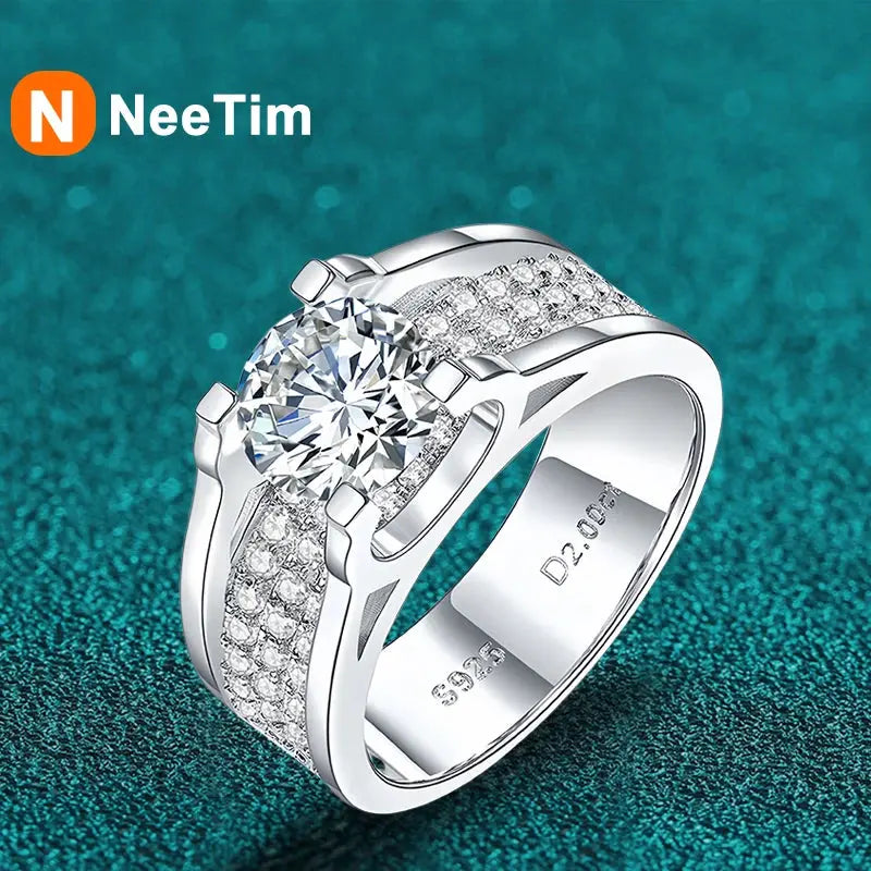 Moissanite Ring for Men in 925 Sterling Silver - Luxury Engagement Wedding Band - LuxeStreet Boutique