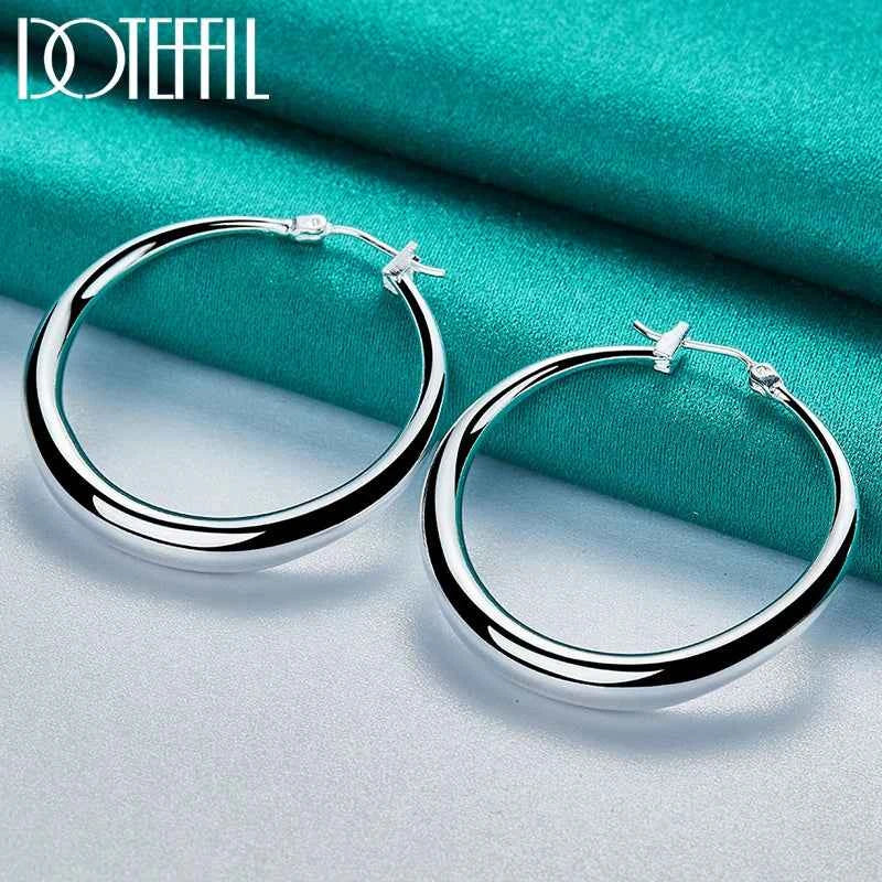 DOTEFFIL 925 Sterling Silver 40mm Round Smooth Big Circle Hoop Earrings For Woman Fashion Party Wedding Jewelry