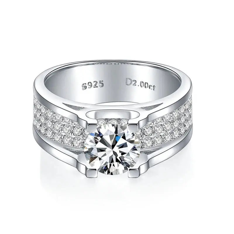 Moissanite Ring for Men in 925 Sterling Silver - Luxury Engagement Wedding Band - LuxeStreet Boutique