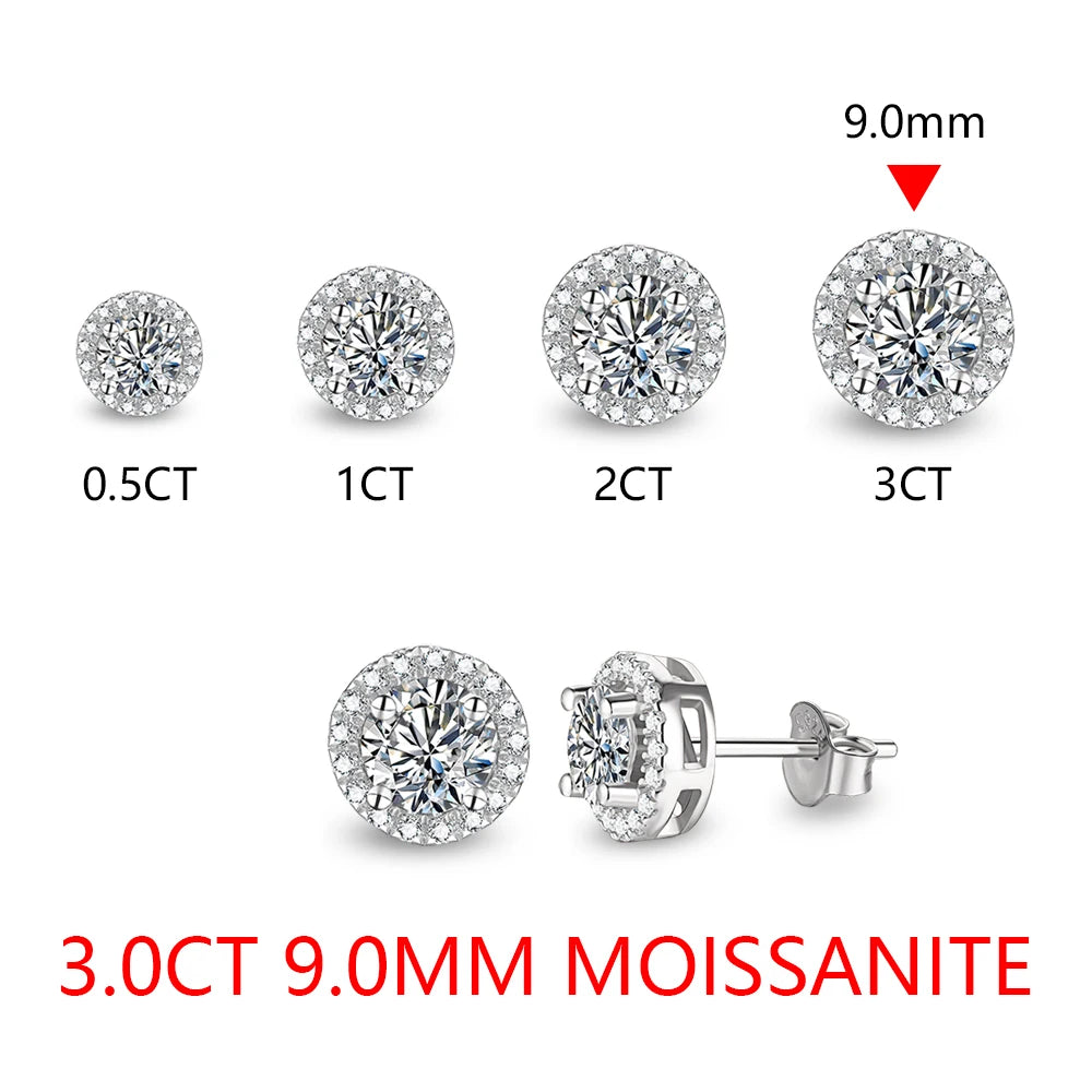 Round Cut 3.0CT Diamond Test Passed Moissanite Rhodium Plated 925 Silver D Color Moissanite Earrings Jewelry Girlfriend Gift - LuxeStreet Boutique