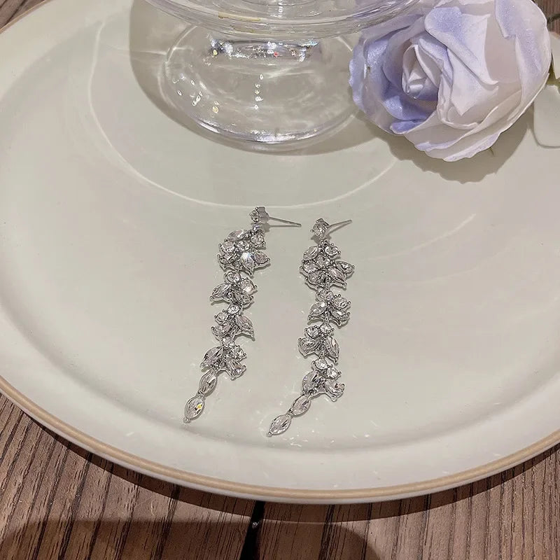 Luxury Leaf Crystal Earrings - Rhinestone Drop Earrings for Women, Shiny Gold Statement Jewelry - LuxeStreet Boutique