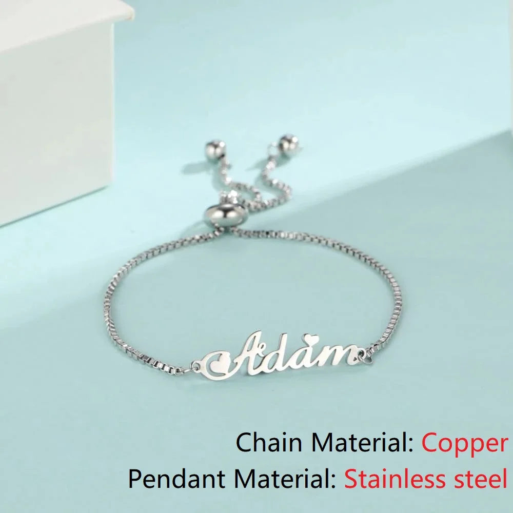 Teamer Personalized Name Bracelets for Women and Kids - Adjustable Stainless Steel Pendant with Copper Chain Jewelry - Perfect Graduation Gifts - LuxeStreet Boutique