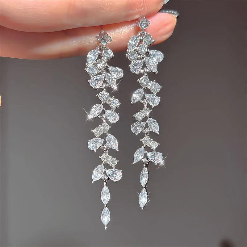 Luxury Leaf Crystal Earrings - Rhinestone Drop Earrings for Women, Shiny Gold Statement Jewelry - LuxeStreet Boutique