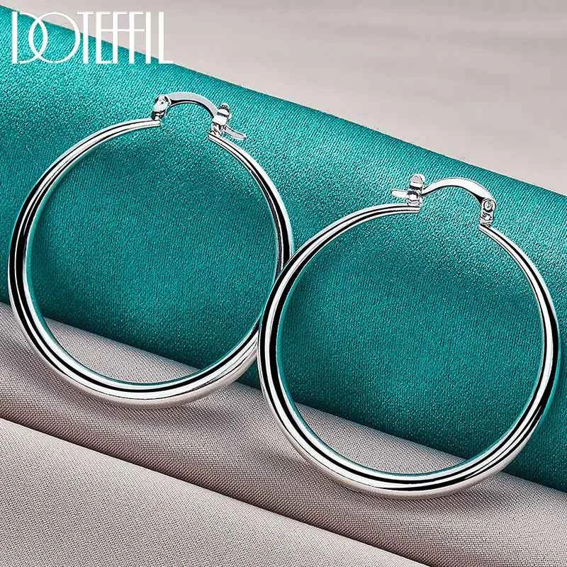 DOTEFFIL 925 Sterling Silver 40mm Round Smooth Big Circle Hoop Earrings For Woman Fashion Party Wedding Jewelry
