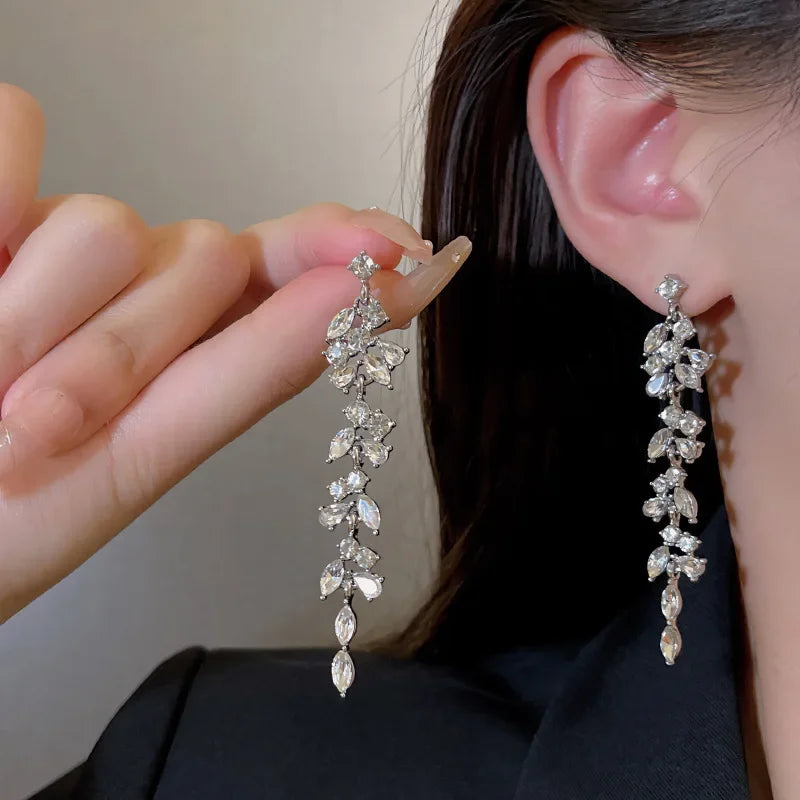 Luxury Leaf Crystal Earrings - Rhinestone Drop Earrings for Women, Shiny Gold Statement Jewelry - LuxeStreet Boutique