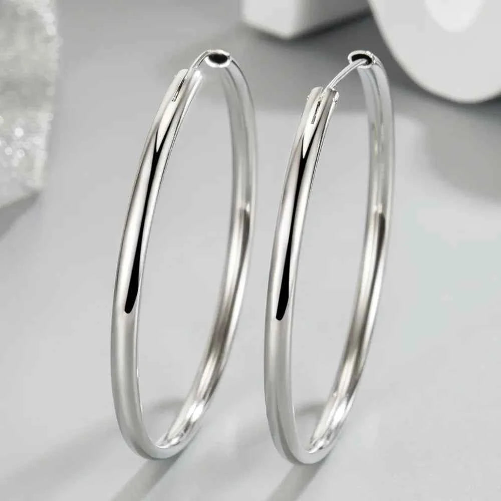 Genuine 925 Sterling Silver Fashion Round Hoop Earrings