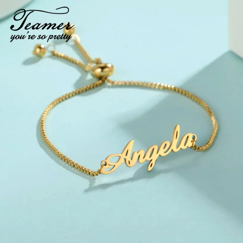 Teamer Personalized Name Bracelets for Women and Kids - Adjustable Stainless Steel Pendant with Copper Chain Jewelry - Perfect Graduation Gifts - LuxeStreet Boutique