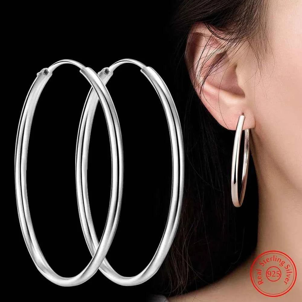 Genuine 925 Sterling Silver Fashion Round Hoop Earrings