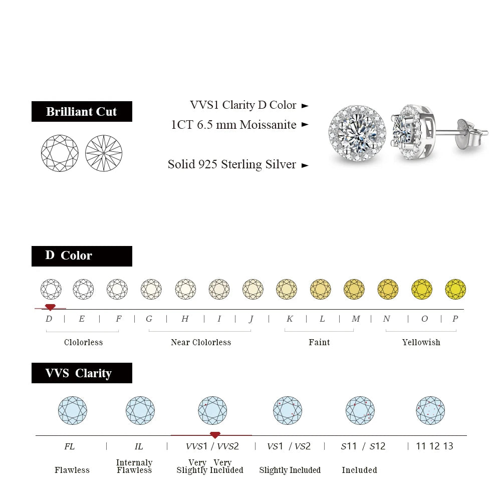 Round Cut 3.0CT Diamond Test Passed Moissanite Rhodium Plated 925 Silver D Color Moissanite Earrings Jewelry Girlfriend Gift - LuxeStreet Boutique