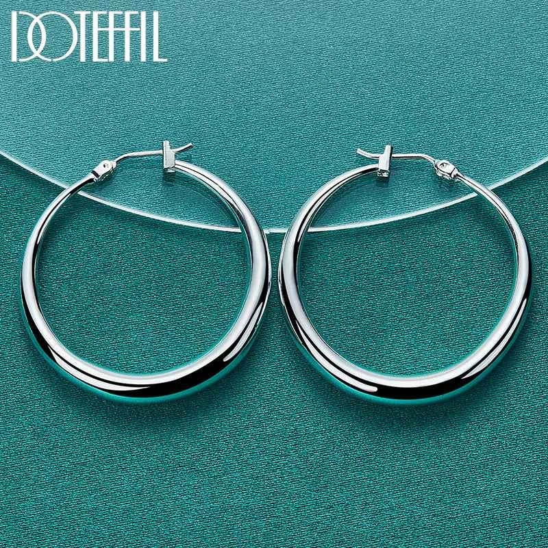 DOTEFFIL 925 Sterling Silver 40mm Round Smooth Big Circle Hoop Earrings For Woman Fashion Party Wedding Jewelry