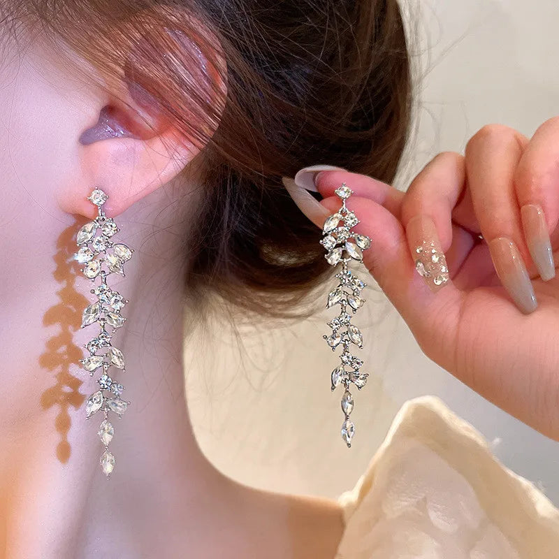 Luxury Leaf Crystal Earrings - Rhinestone Drop Earrings for Women, Shiny Gold Statement Jewelry - LuxeStreet Boutique