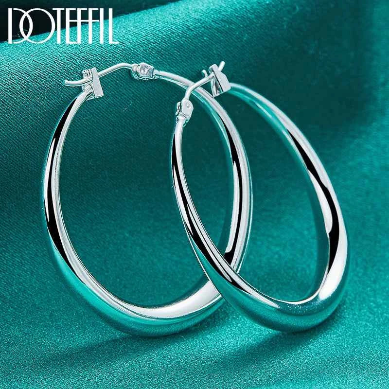 DOTEFFIL 925 Sterling Silver 40mm Round Smooth Big Circle Hoop Earrings For Woman Fashion Party Wedding Jewelry