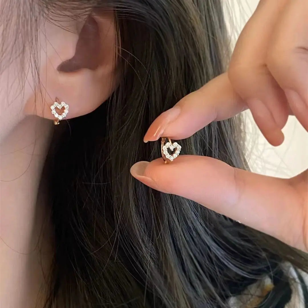 Heart Cz Zircon Hoop Earring Women Classic Shiny Stud Earrings - LuxeStreet Boutique