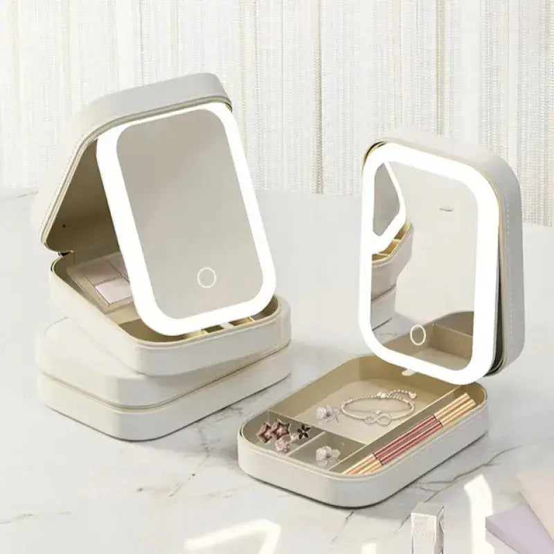 LED Mirror Storage Box with Makeup Organizer and LED Lighting - LuxeStreet Boutique