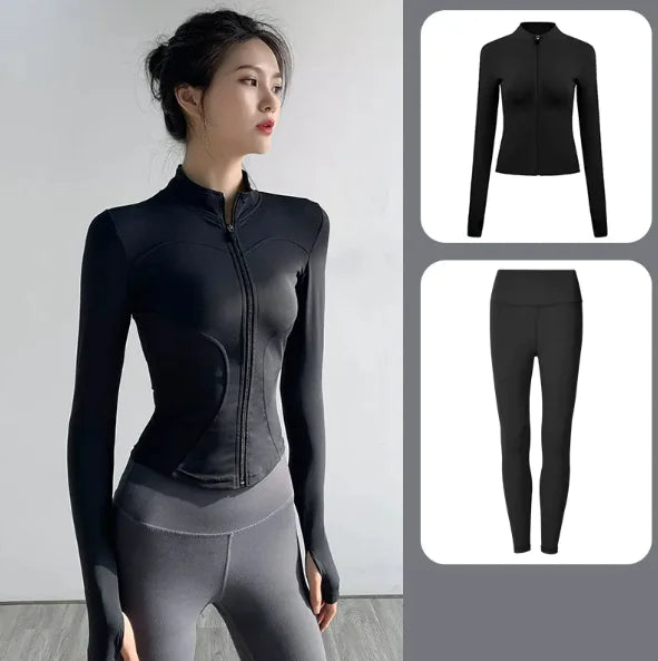 Women's Yoga Set - Autumn & Winter Speed Dry Long-Sleeve Jacket - LuxeStreet Boutique