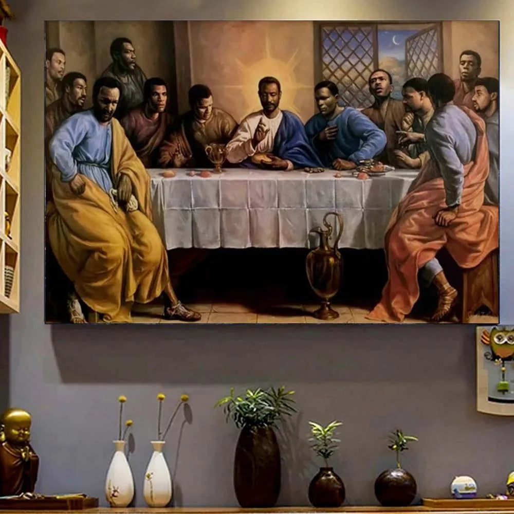 African Black Jesus Last Supper Poster - Religious Christian Canvas Painting Wall Art for Home Decor - LuxeStreet Boutique